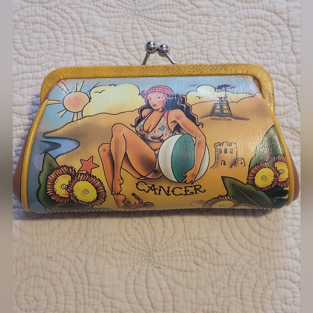 Vintage Rare Isabella Fiore Cancer  Zodiac Collection Leather Clutch Purse Bag